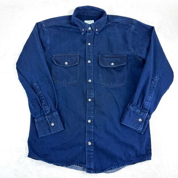 RO|MAN Shirt Mens M Dark Blue Denim Chambray Long Sleeve Flap Pocket Botton Up - Picture 2 of 6